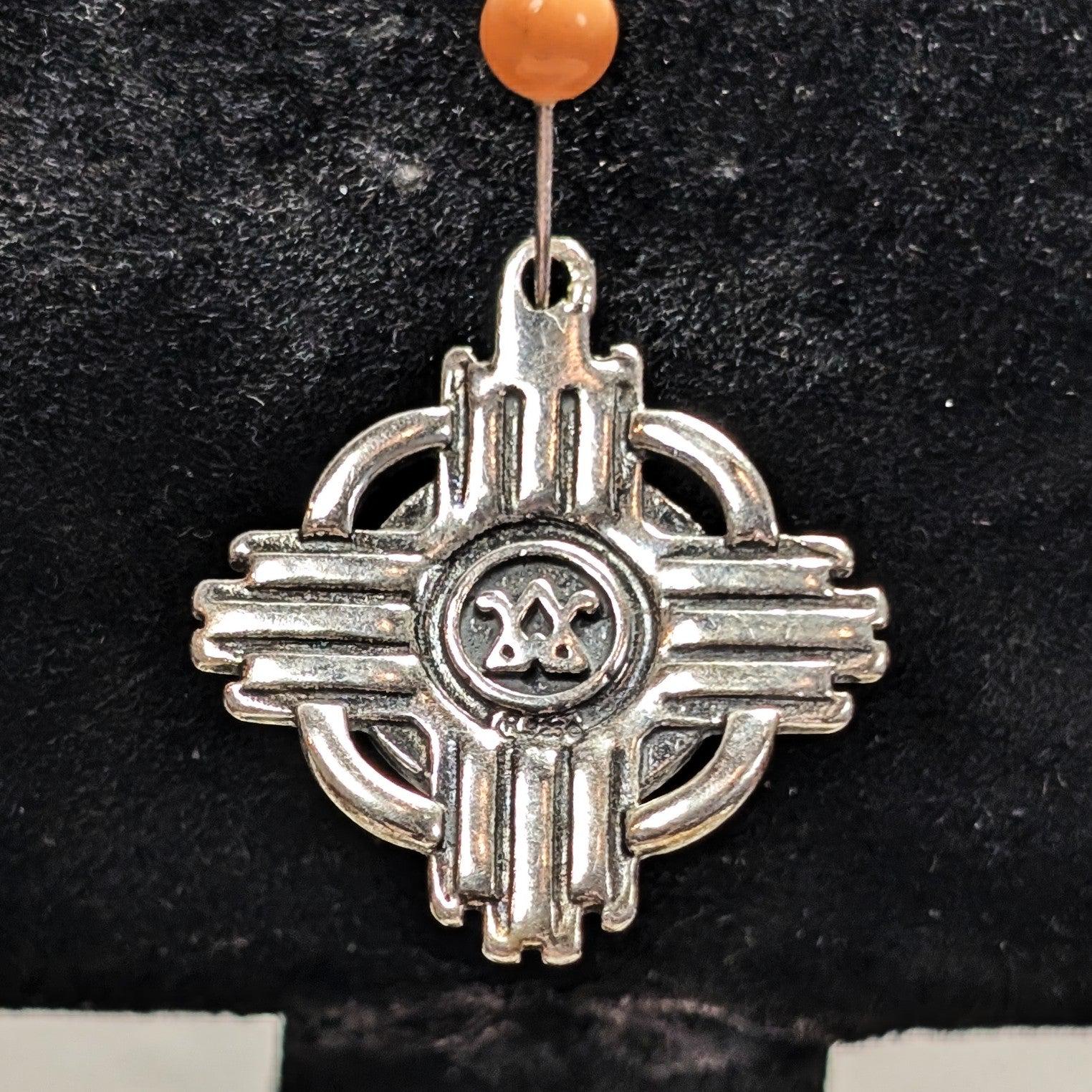 American West QVC J401268 Sterling Polished Red Coral Zia Design Enhancer Native Style Pendant