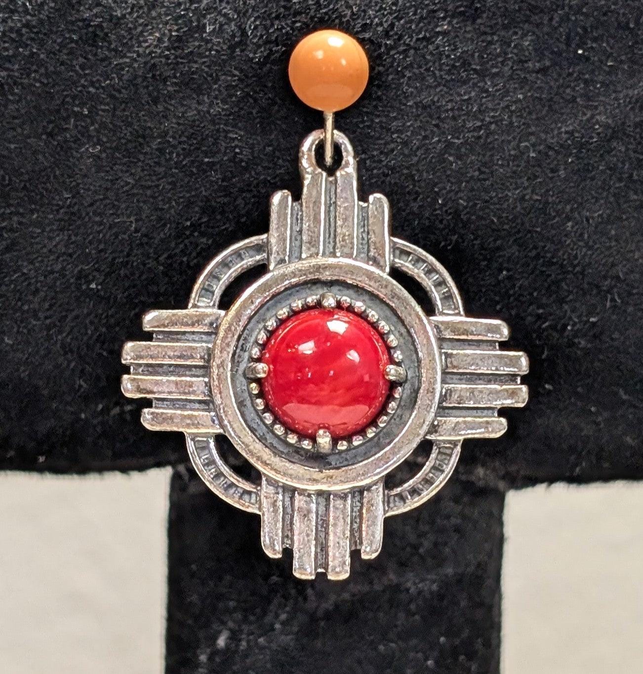 American West QVC J401268 Sterling Polished Red Coral Zia Design Enhancer Native Style Pendant