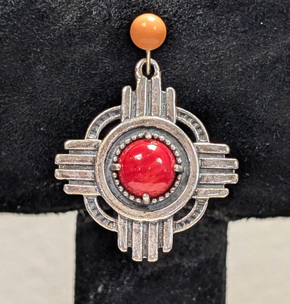 American West QVC J401268 Sterling Polished Red Coral Zia Design Enhancer Native Style Pendant