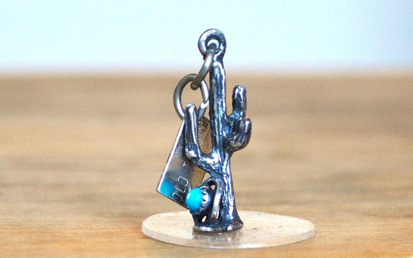 Bell Trading Post Old Tucson Turquoise Cactus Pendant - Stamped and Tested Sterling Silver - Old Tucson Arizona - Saguaro Charm