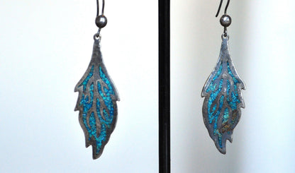 Sterling Silver Mosaic Turquoise Earrings - Stamped and Tested Sterling Silver - Turquoise Mosaic Flame Earrings
