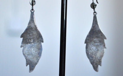 Sterling Silver Mosaic Turquoise Earrings - Stamped and Tested Sterling Silver - Turquoise Mosaic Flame Earrings