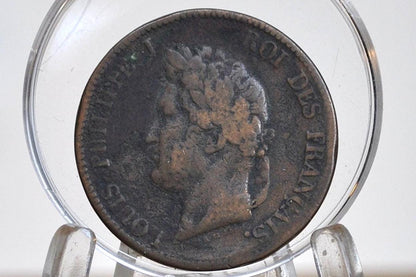 1839 French Colonies 5 Centimes Coin - Fine Grade / Condition - Louis Philippe I - Beautiful Coin