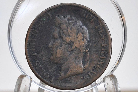 1839 French Colonies 5 Centimes Coin - Fine Grade / Condition - Louis Philippe I - Beautiful Coin