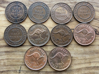 Australia One Half Pennies - Great Condition / Detail - Choose by Date! - 1910s, 20s, 30s, 40s, 50s, 60s - Collectible Australian Coin -