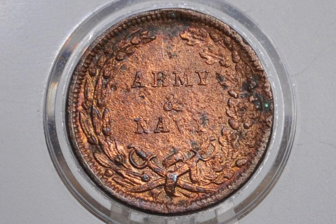 1863 Civil War Token - Army and Navy - Great Condition - Higher Grade - Civil War Tokens - The Federal Union It Must and Shall Be Preserved