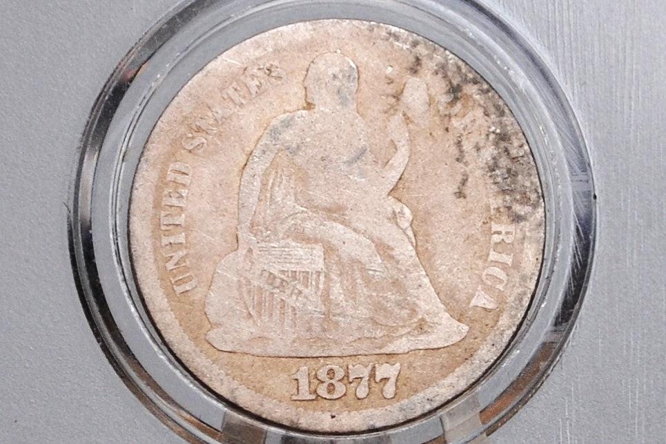 1877 Seated Liberty Dime - G (Good) Grade / Condition - 1877 Silver Dime / 1877 Liberty Dime