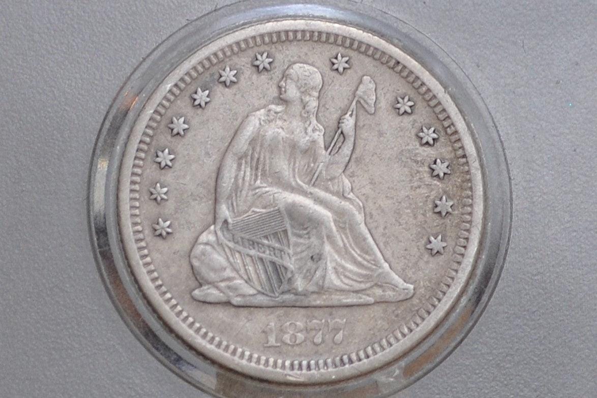1877-S Seated Liberty Quarter - Choice AU Details, Likely Cleaned - 1877 S Silver Quarter / 1877 Liberty Seated Quarter