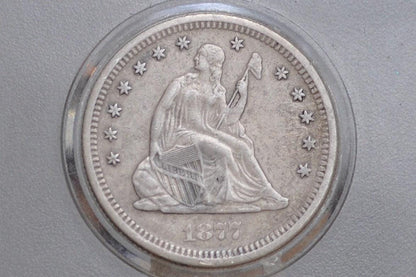 1877-S Seated Liberty Quarter - Choice AU Details, Likely Cleaned - 1877 S Silver Quarter / 1877 Liberty Seated Quarter