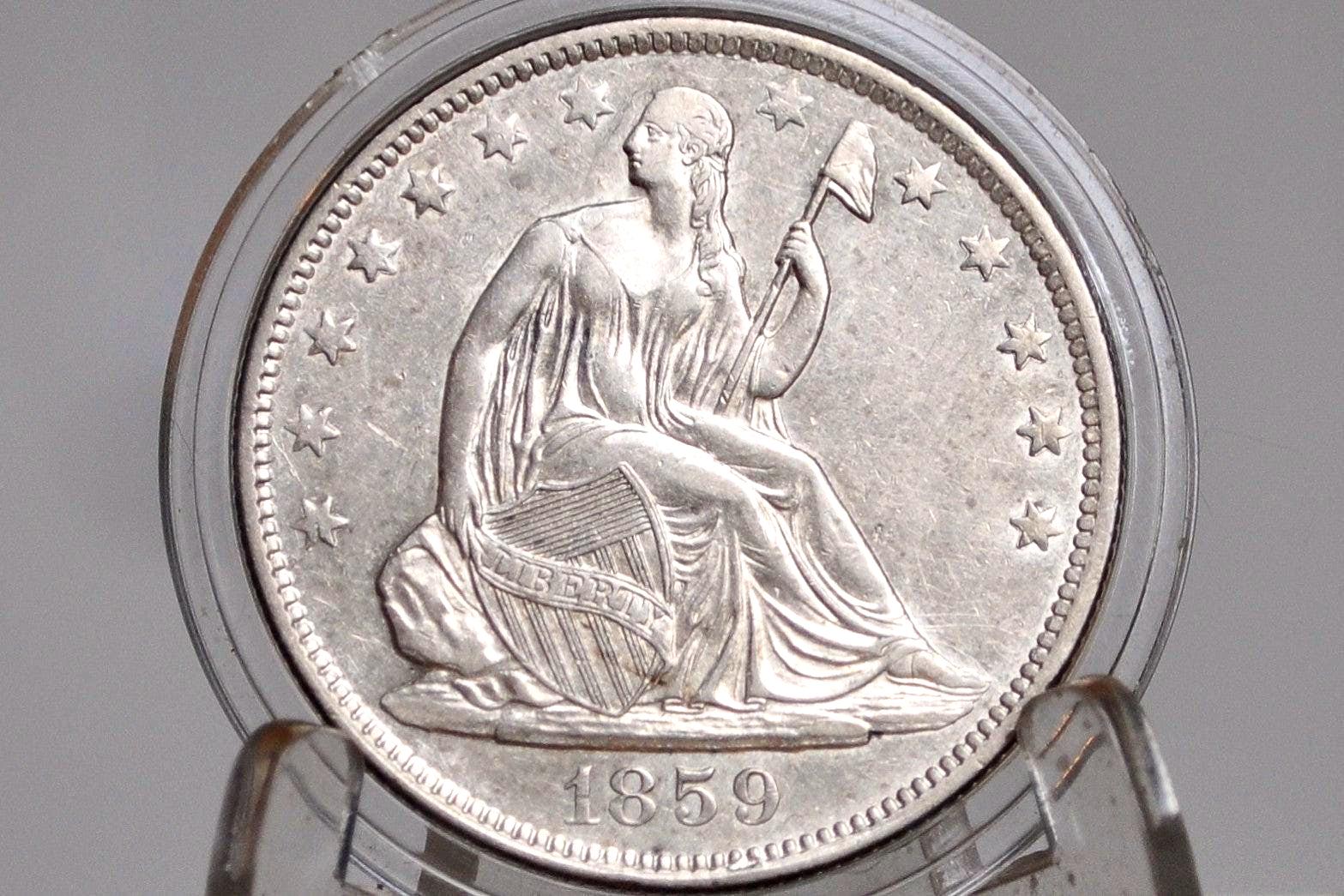 1859-O Seated Liberty Half Dollar - Choice AU - 1859O Liberty Seated Silver Half Dollar 1859 - All TreasureHunterCo. Coins are Authentic