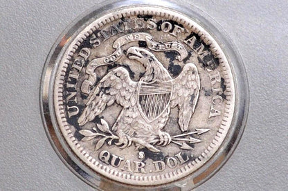 1877-S Seated Liberty Quarter - Choice AU Details, Likely Cleaned - 1877 S Silver Quarter / 1877 Liberty Seated Quarter