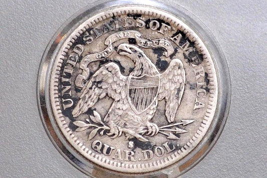 1877-S Seated Liberty Quarter - Choice AU Details, Likely Cleaned - 1877 S Silver Quarter / 1877 Liberty Seated Quarter