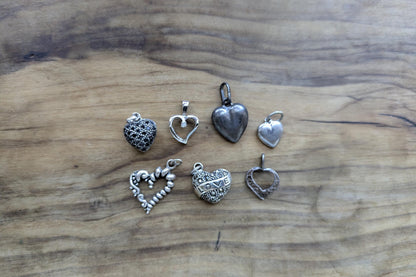 Set of Sterling Silver Heart Charms - Stamped and Tested Sterling Silver - Hearts and Love Charms