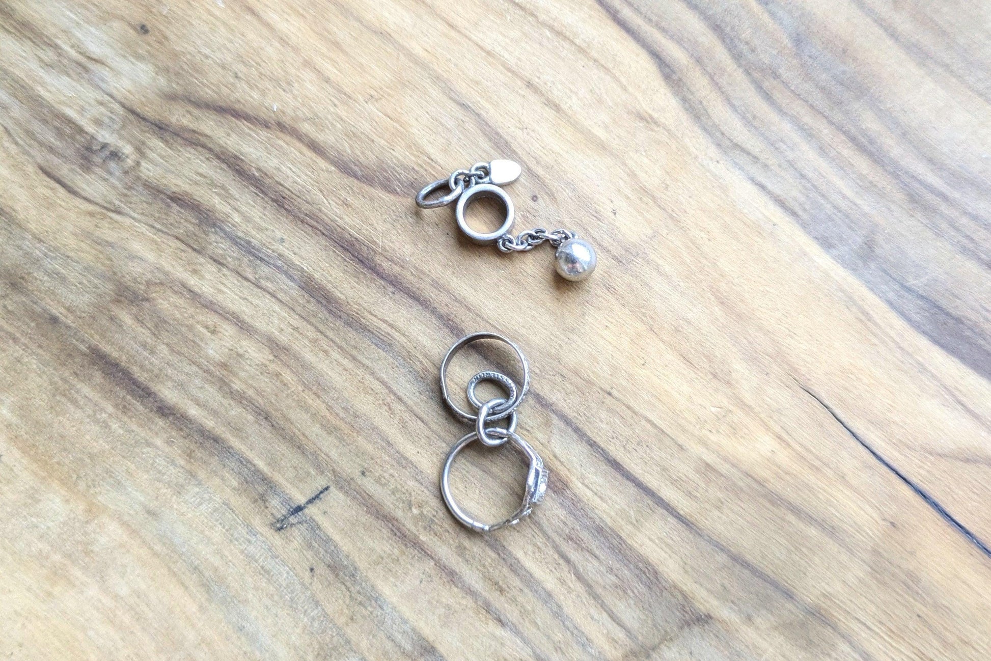 Set of Sterling Silver Engagement/Marriage Charms - Stamped and Tested Sterling Silver - Engagement Rings and Ball and Chain Charm