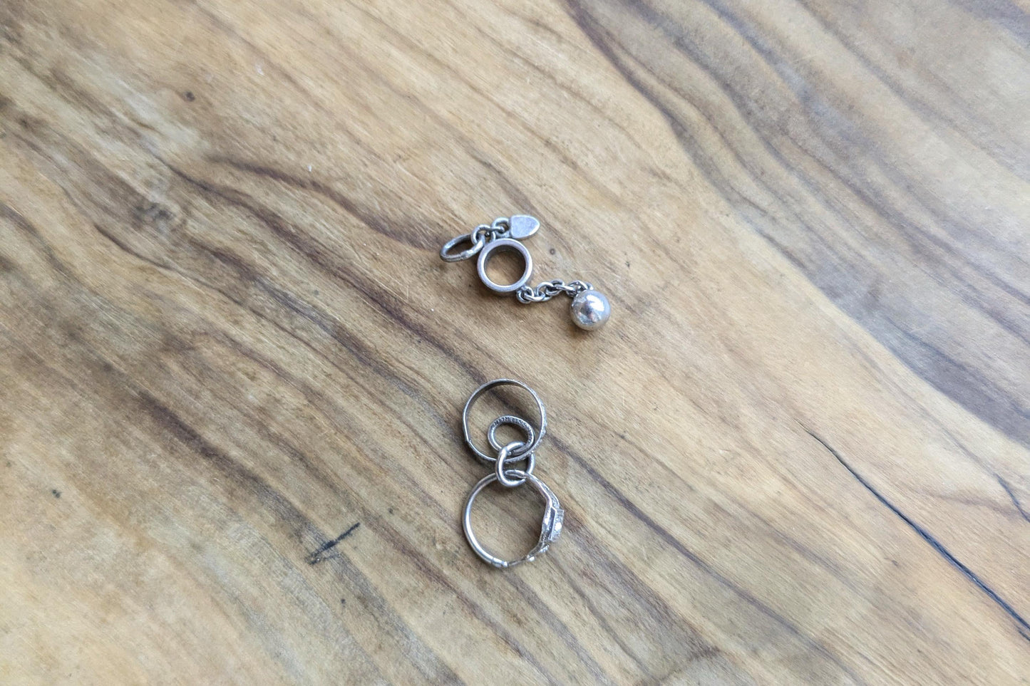 Set of Sterling Silver Engagement/Marriage Charms - Stamped and Tested Sterling Silver - Engagement Rings and Ball and Chain Charm