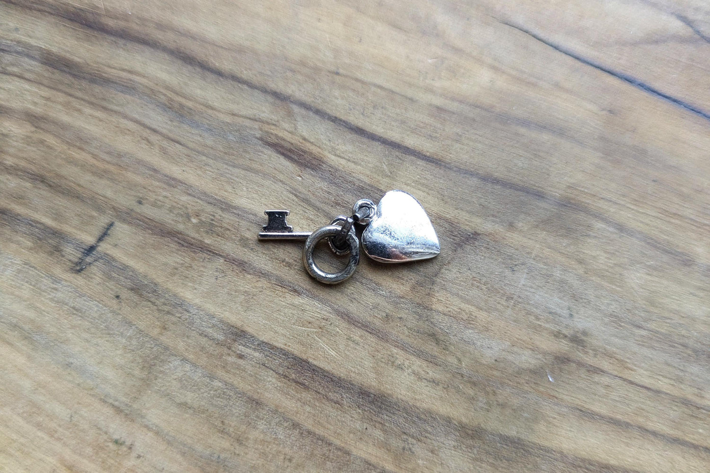 Sterling Silver Small Heart and Key Charm - Tested Sterling Silver - Lovers Charm
