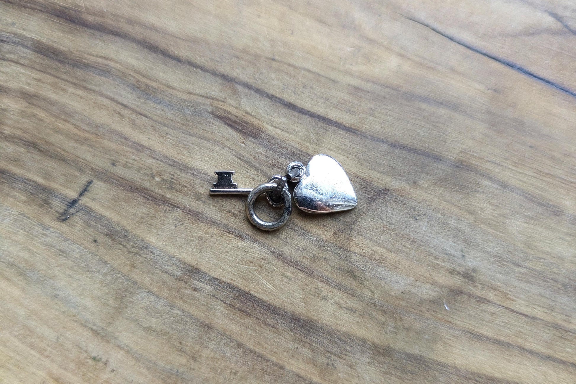 Sterling Silver Small Heart and Key Charm - Tested Sterling Silver - Lovers Charm