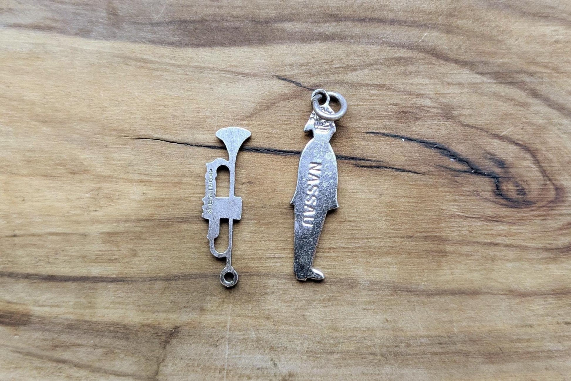 Sterling Silver Royal Bahamas Police Force Band Man and Trumpet Charms - Stamped and Tested Sterling Silver - Caribbean Band Charms