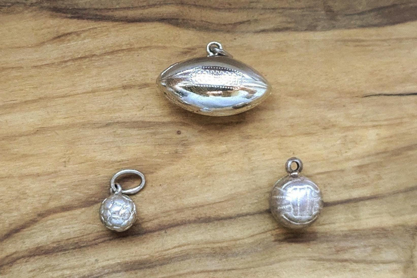 Set of Sterling Silver Sports Charm - Tested Sterling Silver - Volleyball, Football, Soccer