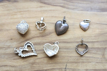 Set of Sterling Silver Heart Charms - Stamped and Tested Sterling Silver - Hearts and Love Charms
