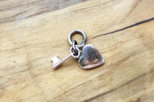 Sterling Silver Small Heart and Key Charm - Tested Sterling Silver - Lovers Charm