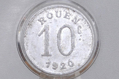 1920 France Commune of Rouen 10 Centimes Emergency Coinage - Great Condition, Aluminum - Department of Seine -