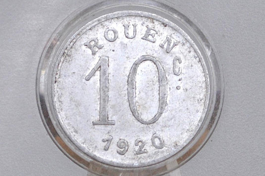1920 France Commune of Rouen 10 Centimes Emergency Coinage - Great Condition, Aluminum - Department of Seine -