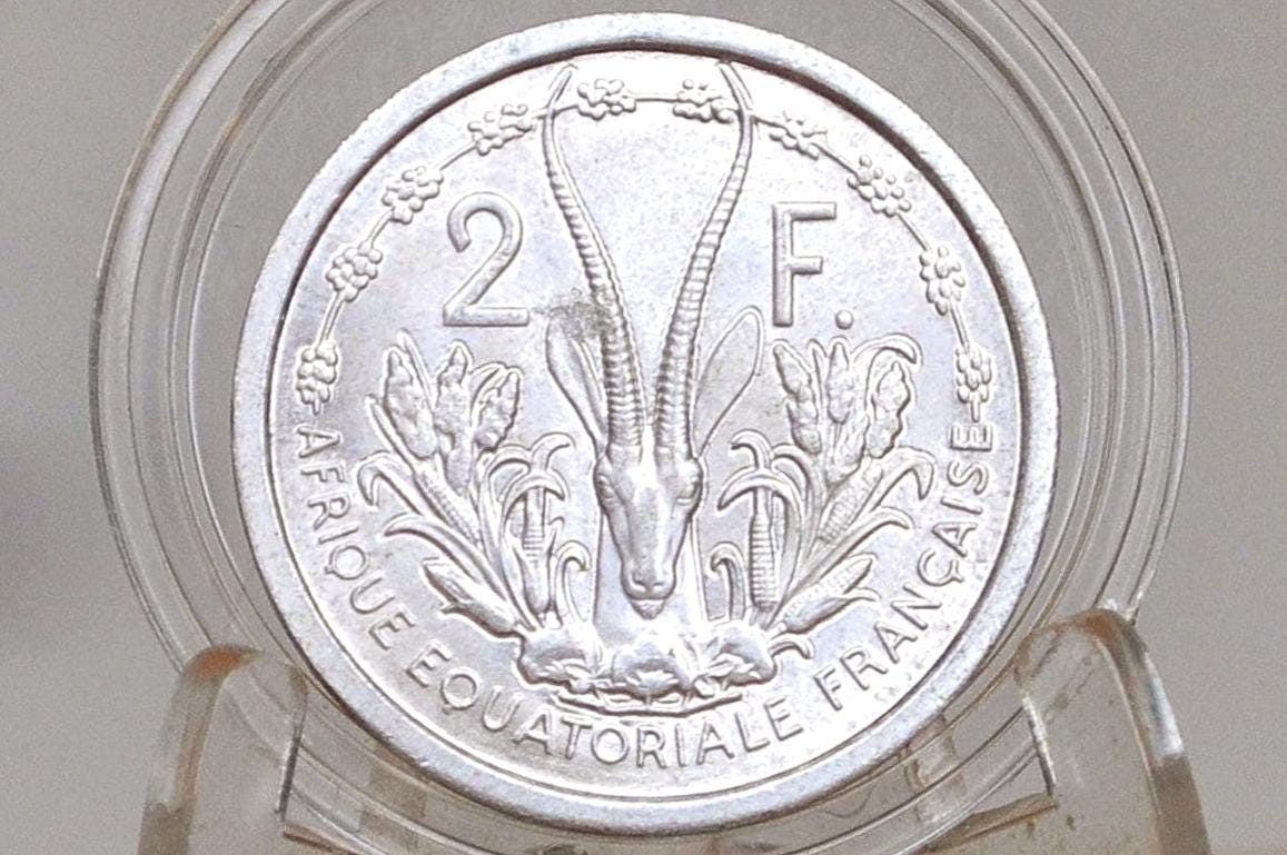 1948 French Equatorial Africa 2 Francs - Uncirculated Condition - Aluminum Coin - French African Coins - Gazelle Reverse -