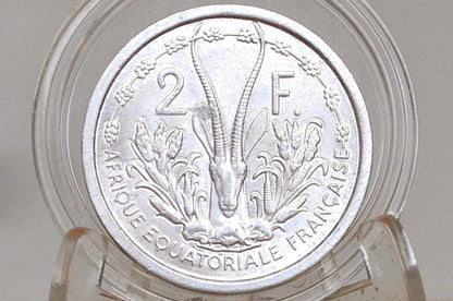1948 French Equatorial Africa 2 Francs - Uncirculated Condition - Aluminum Coin - French African Coins - Gazelle Reverse -