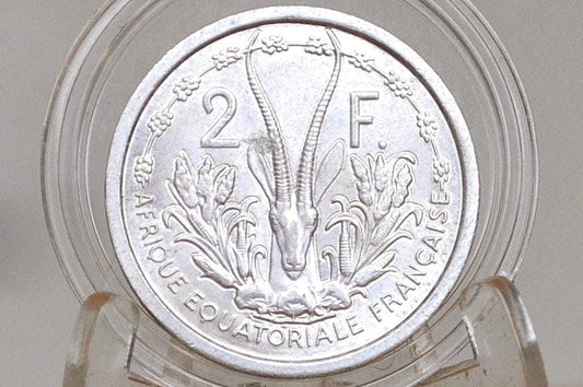 1948 French Equatorial Africa 2 Francs - Uncirculated Condition - Aluminum Coin - French African Coins - Gazelle Reverse -