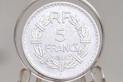 Rare 1946-C French 5 Franc Coin - AU+ Condition - 1940s Five Franc - Castelsarrasin Mint - Fourth Republic of France Franc -