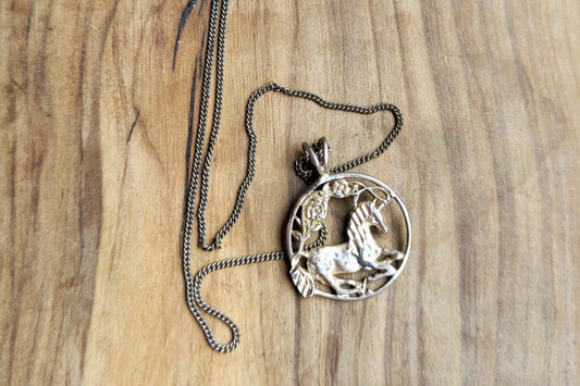 Sterling Silver Floral Unicorn Necklace - 18.5 Inches - Stamped and Tested Sterling Silver - Mythical Jewelry
