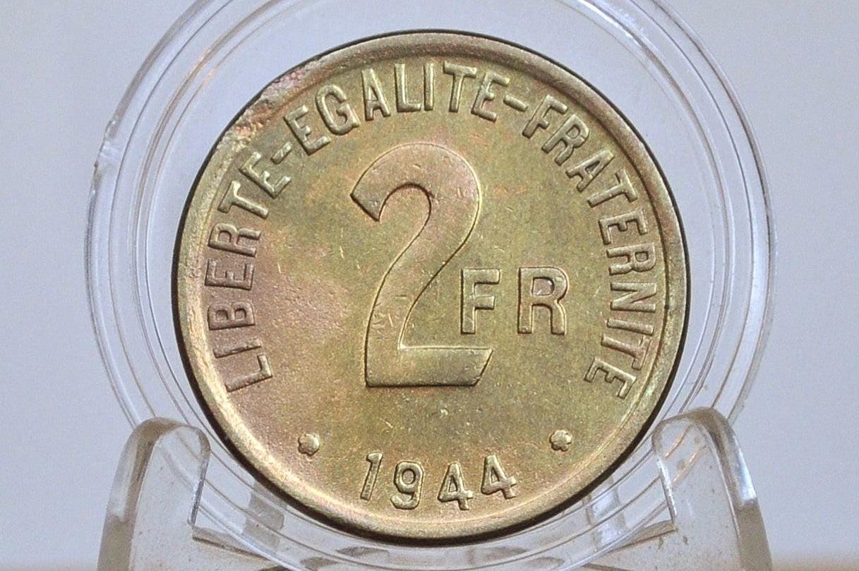 1944 French 2 Franc Coin - Great Condition - WWII Emergency Coinage - Allied French Occupation 2 Francs -