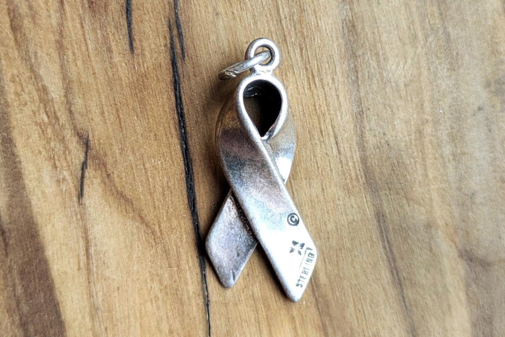 Sterling Silver Beat Cancer Awareness Ribbon Charm - Stamped and Tested Sterling Silver - F* Cancer