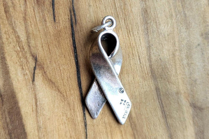 Sterling Silver Beat Cancer Awareness Ribbon Charm - Stamped and Tested Sterling Silver - F* Cancer