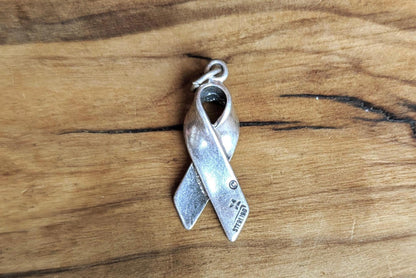 Sterling Silver Beat Cancer Awareness Ribbon Charm - Stamped and Tested Sterling Silver - F* Cancer