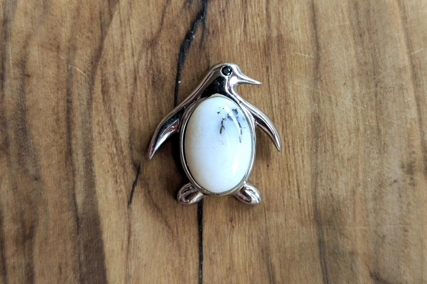 Rare Sterling Silver Magnesite Penguin Charm - Stamped and Tested Sterling Silver - Calming Jewelry