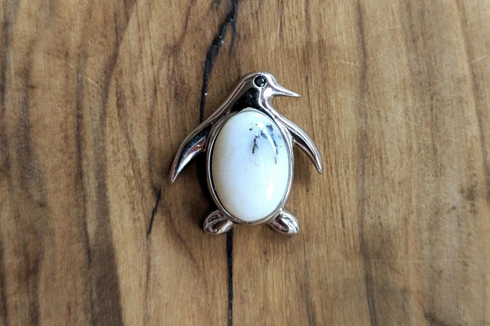 Rare Sterling Silver Magnesite Penguin Charm - Stamped and Tested Sterling Silver - Calming Jewelry