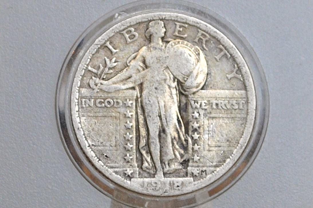 1918 Standing Liberty Quarter - VF (Very Fine) Details, Minor Reverse Damage - Philadelphia Mint - Great Details - 1918 P Liberty Standing