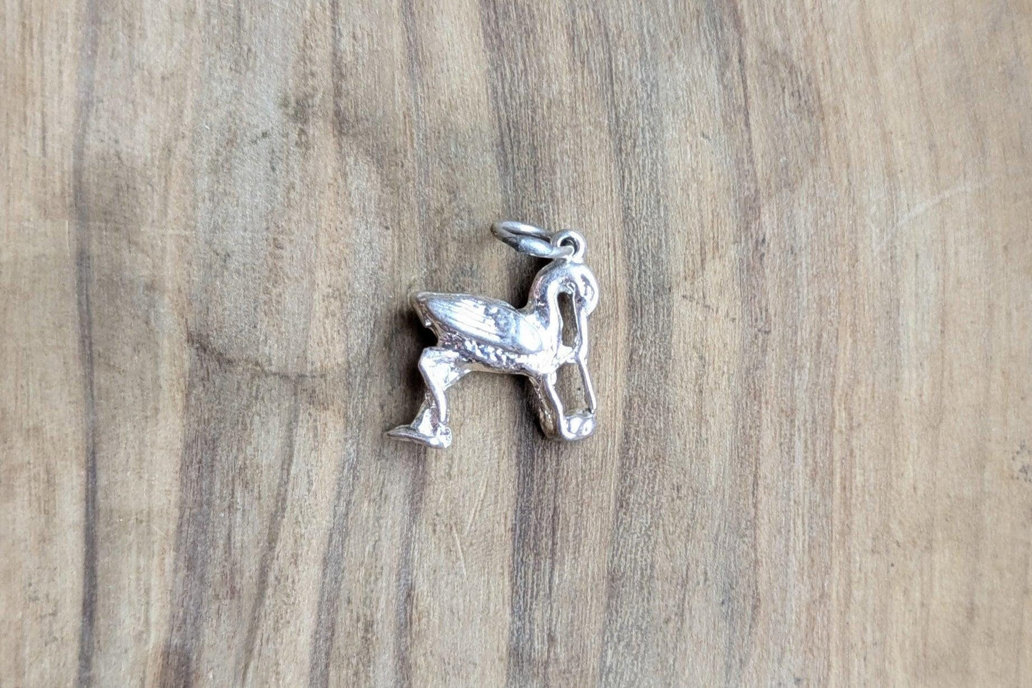 Sterling Silver Stork and Baby Charm - Tested Sterling Silver - Childbirth Mythology
