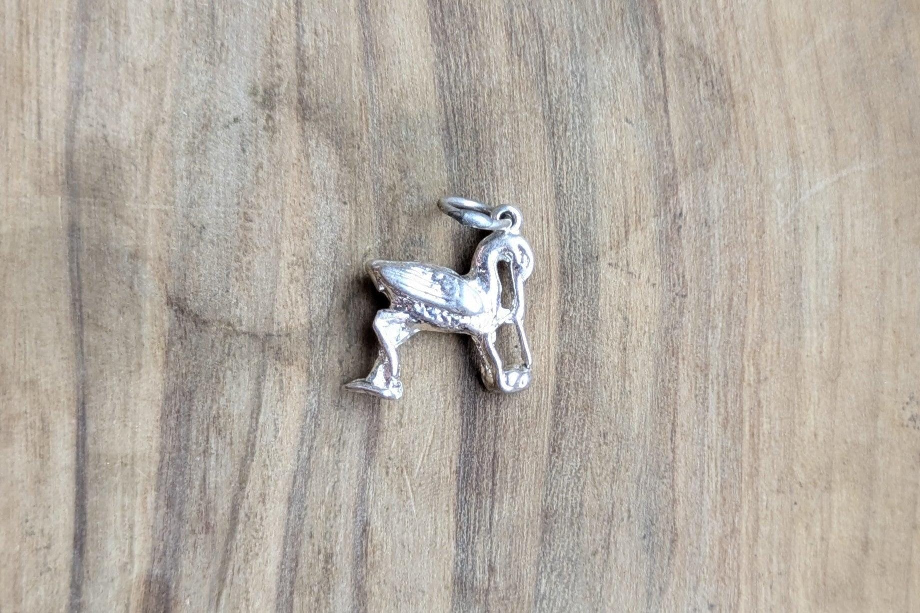 Sterling Silver Stork and Baby Charm - Tested Sterling Silver - Childbirth Mythology