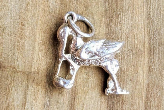 Sterling Silver Stork and Baby Charm - Tested Sterling Silver - Childbirth Mythology