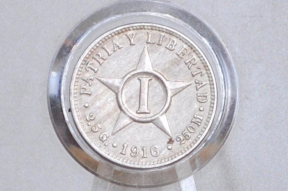 Rarer Silver 1916 Cuba Diez Centavos - About Uncirculated Condition - First Republic of Cuba - Cuban Coins - (Copy)