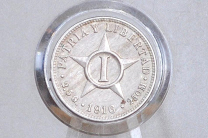 Rarer Silver 1916 Cuba Diez Centavos - About Uncirculated Condition - First Republic of Cuba - Cuban Coins - (Copy)
