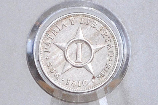 Rarer Silver 1916 Cuba Diez Centavos - About Uncirculated Condition - First Republic of Cuba - Cuban Coins - (Copy)