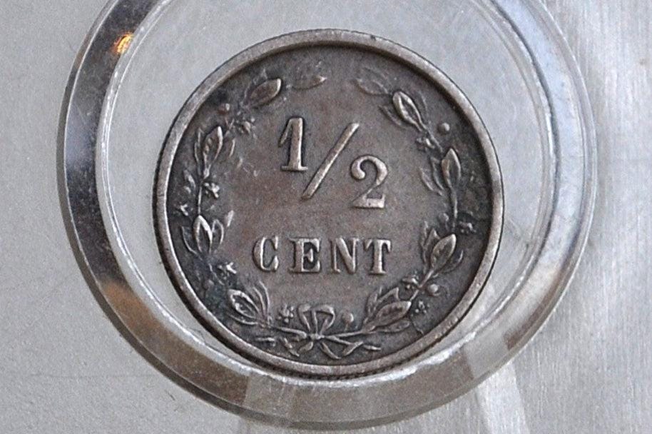 1884 Netherlands 1/2 Cent Coin - VF/XF Grade / Condition - King William III of Netherlands - High Grade -