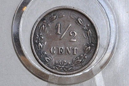 1884 Netherlands 1/2 Cent Coin - VF/XF Grade / Condition - King William III of Netherlands - High Grade -