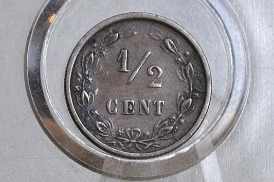 1884 Netherlands 1/2 Cent Coin - VF/XF Grade / Condition - King William III of Netherlands - High Grade -