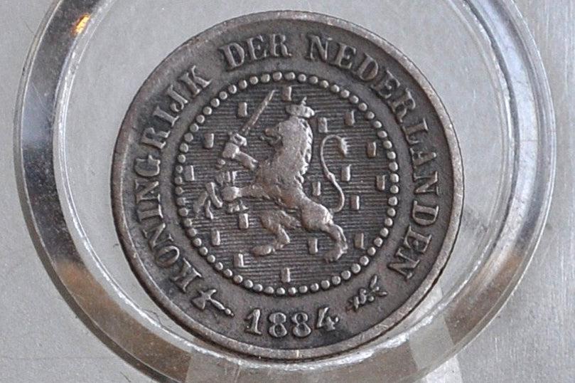 1884 Netherlands 1/2 Cent Coin - VF/XF Grade / Condition - King William III of Netherlands - High Grade -