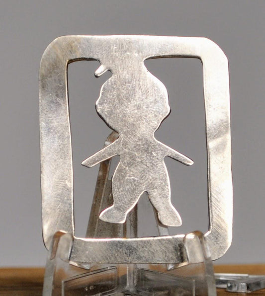 Stunning Mexico Sterling Silver Child Silhouette Bookmark - 1.75&quot;x1.4&quot; - Small Vintage Mexican 925 Silver Stamped Little Boy Bookmark